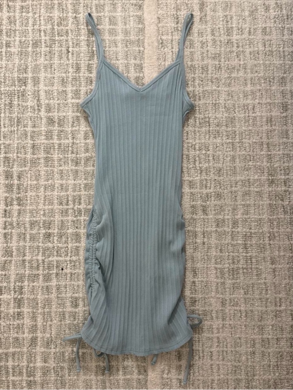 Sage Ribbed Bodycon Dress with Side Drawstrings and Adjustable Straps